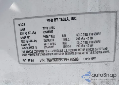 2023 Tesla Model Y Awd/Long Range Dual Motor All-Wheel Drive из США, поврежденный, VIN 7SAYGDEE7PF876508